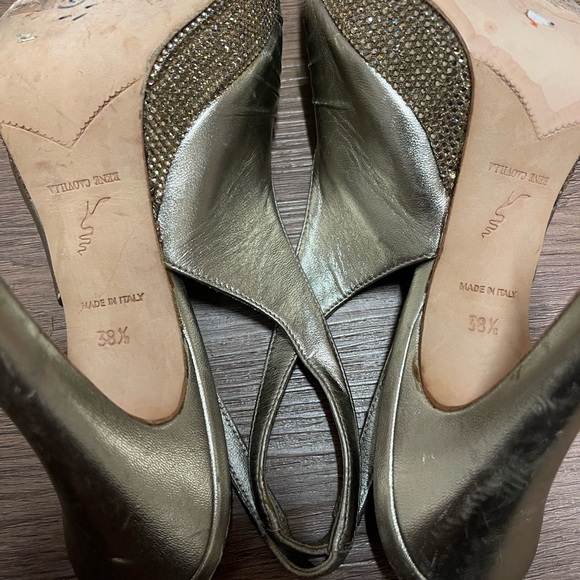 Rene Caovilla Slingback Platform Metallic Heels Sz 38.5 - Picture 5 of 6